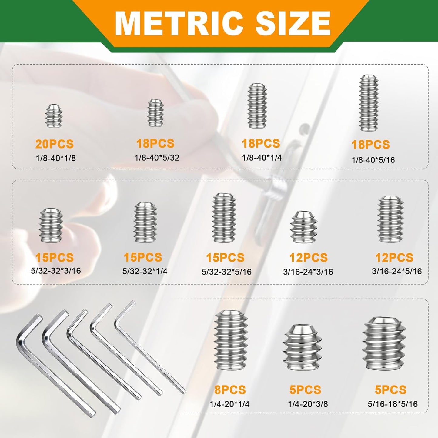 Set 362 llaves Allen métricas y SAE M3-M8 acero inox 304