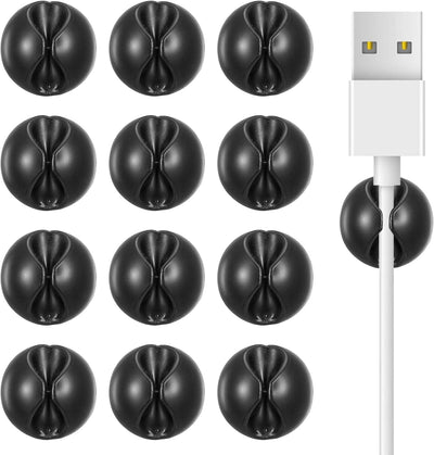12 Clips Cable Adhesivos Organizador Datos Negro Mesita Noche