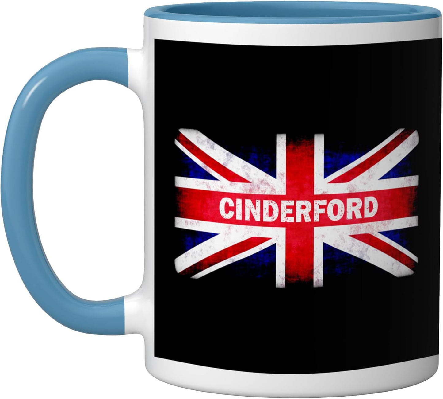 Taza cerámica Cinderford con bandera británica azul/blanca
