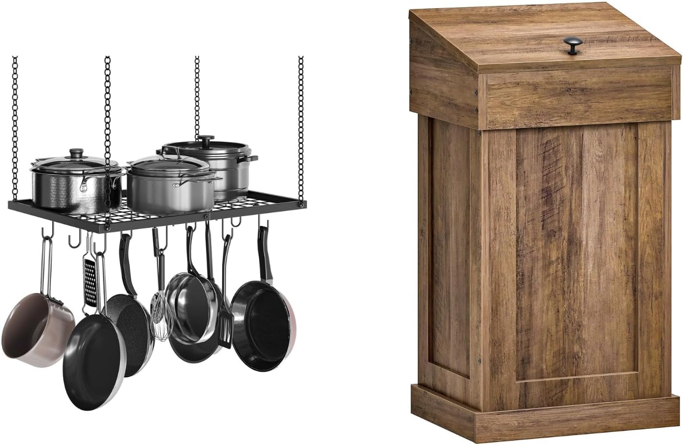 Estantería colgante para olla y cubo de basura para cocina