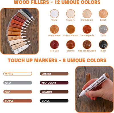 Kit reparación madera muebles 12 colores rellenos 8 colores