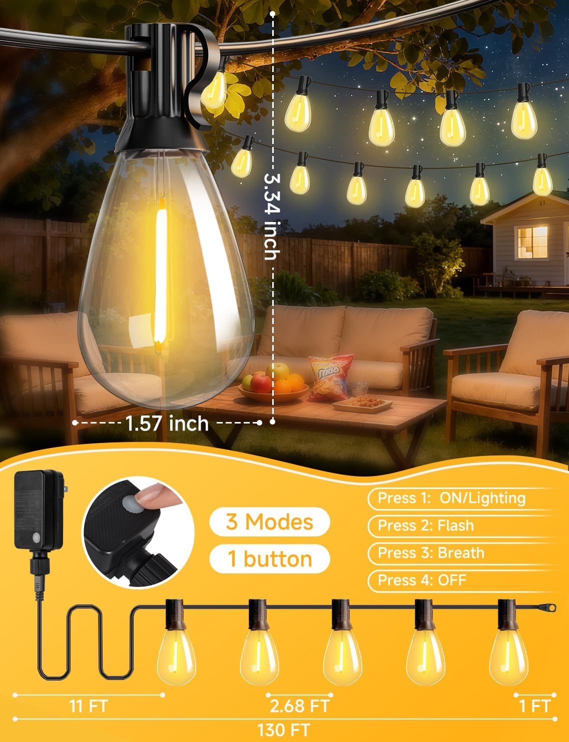 Luces led exteriores 110ft con control remoto 2700K