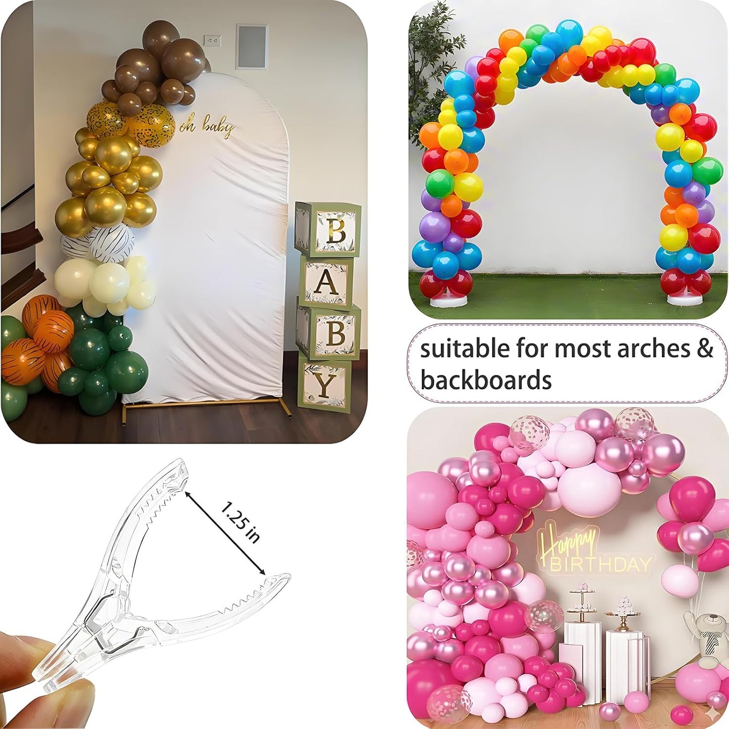 Kit arco globos 260cm con 30 clips y 100 globos