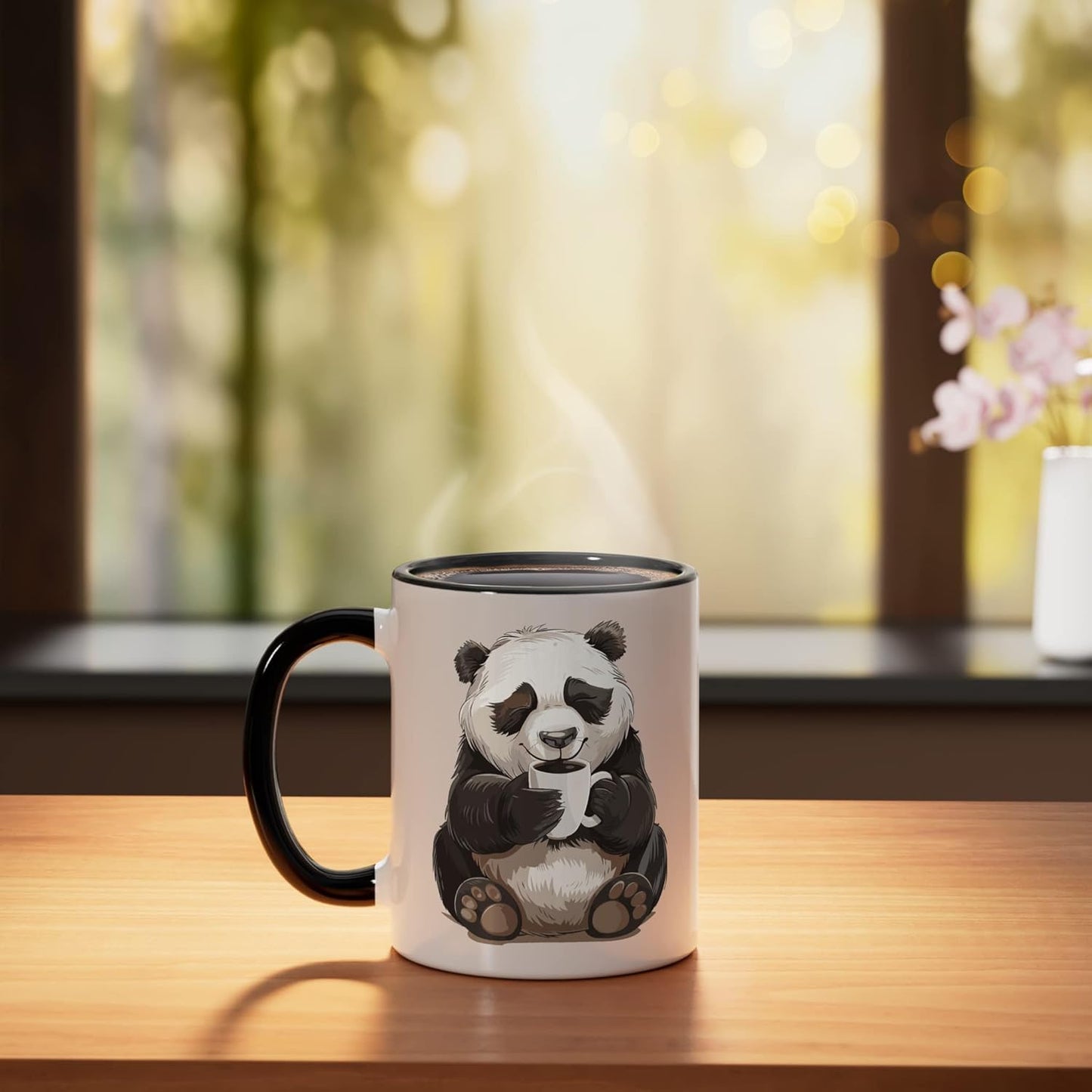 Taza de café cerámica Panda Coffee negra/blanca