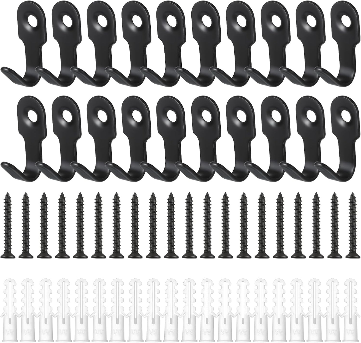 20 Ganchos Acero Inox Negro para Pared Mini