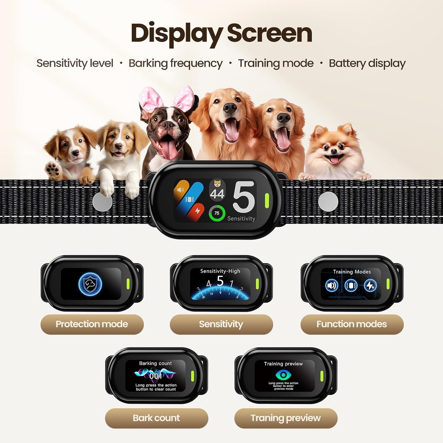 Collar antiladridos perros 5 modos IP67 impermeable