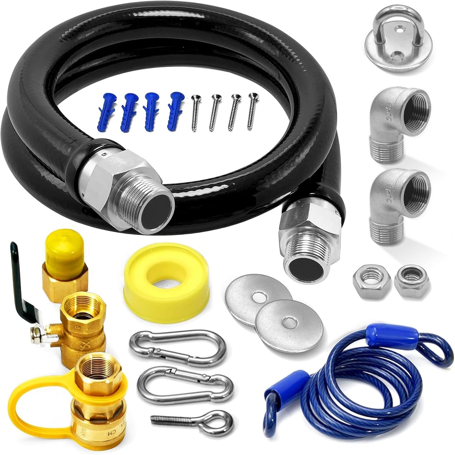 Kit seguridad gas 48pulg con 2 codos y válvula conexión rápida