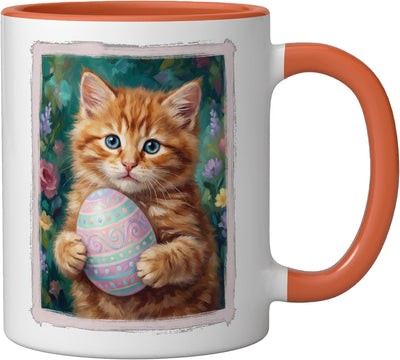 Taza Cerámica Día de Pascua Gato Conejo Naranja/Blanco