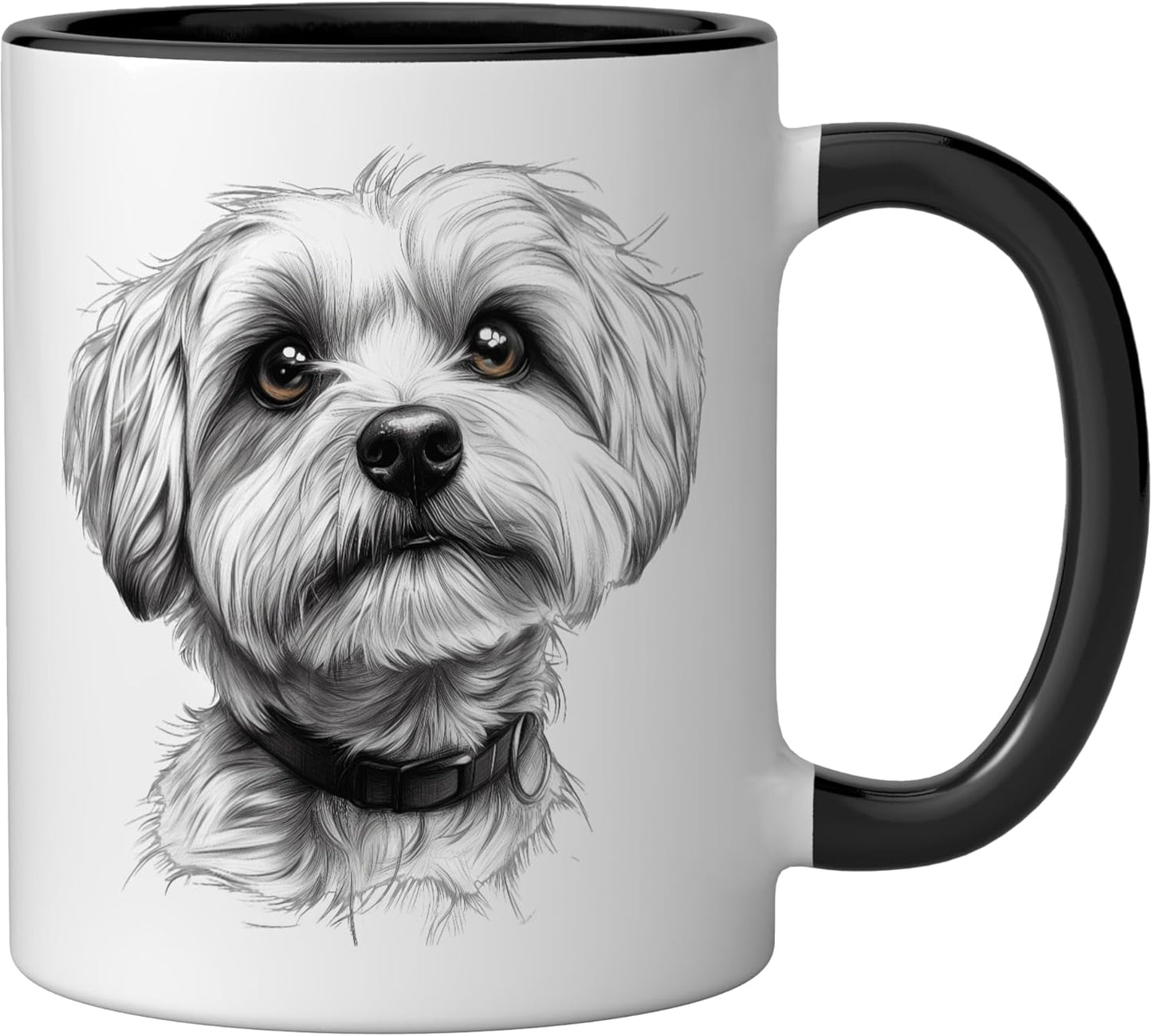 Taza cerámica de perro cachorro ojos blancos sketch arte negro/blanco