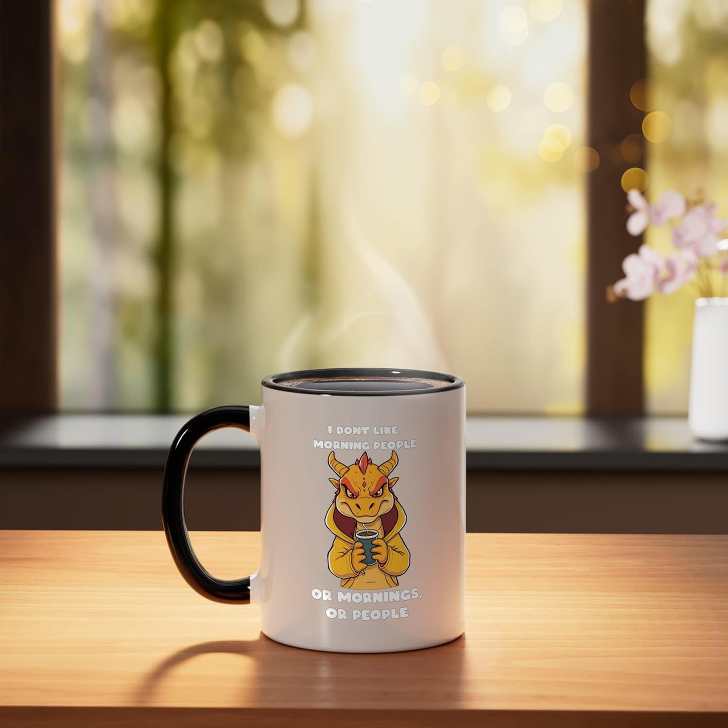 Taza de cerámica Dragon No me gustan las mañanas ni la gente