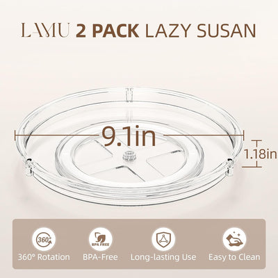 Paquete de 2 organizadores Lazy Susan transparente de 9 pulgadas para cocina