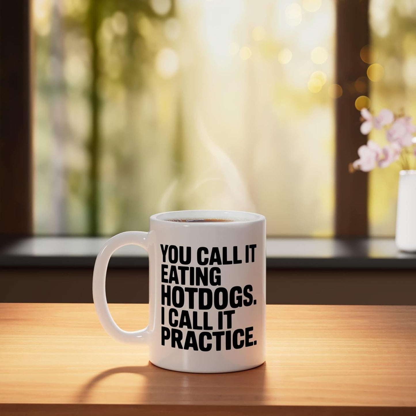 Taza cerámica para practicar comer hot dogs blanca