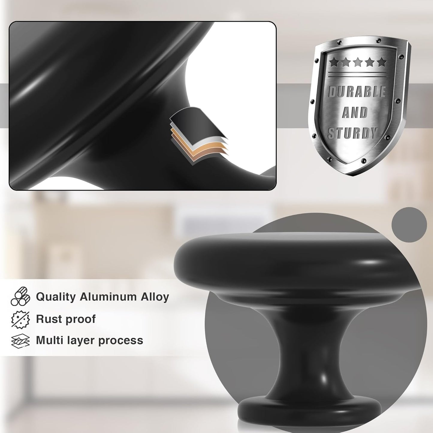 Pack 18 Pomos Cajones Aluminio Negro 1-1/4pulg Resistentes