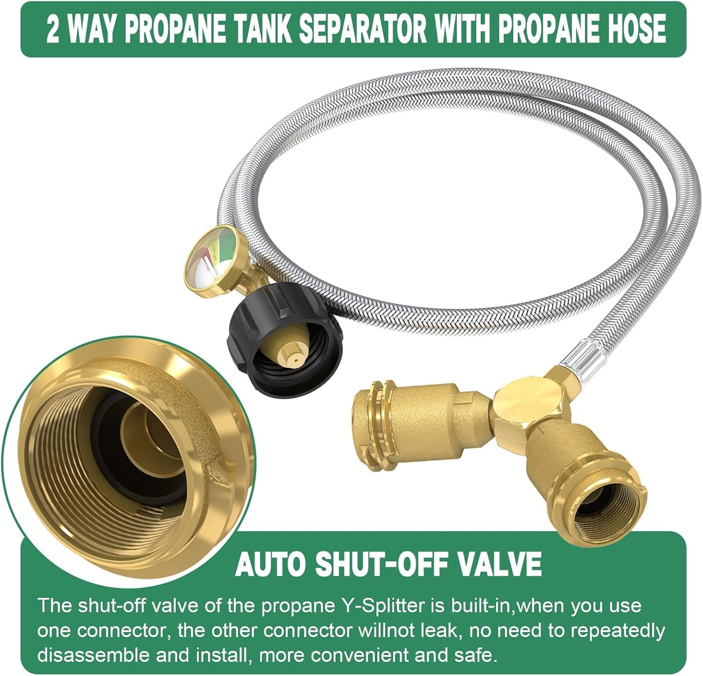 Manguera propano 5ft divisor 2 vías adaptador en Y con válvula
