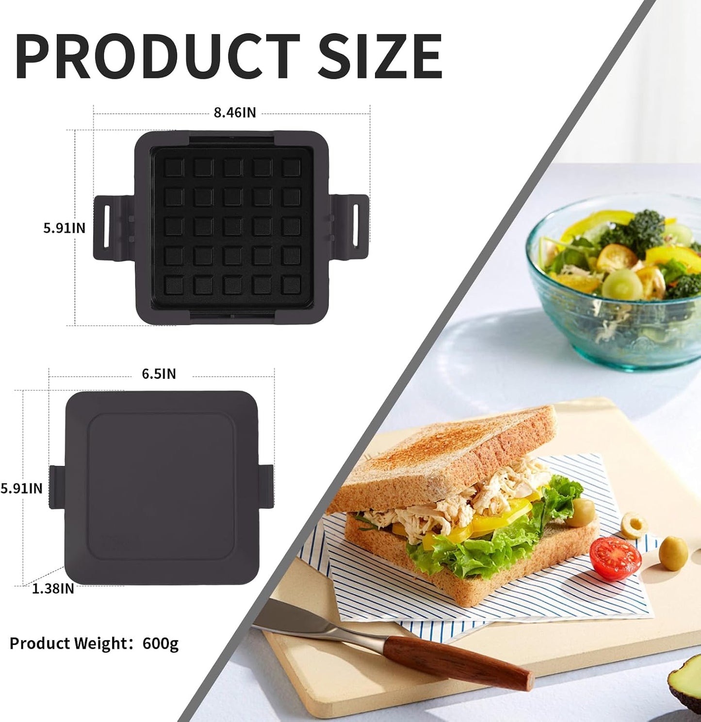Plancha panini inalámbrica sin adherir para tostadas negro