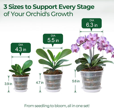 9 Macetas Orquídeas Plástico Transparente 4.3-6.3pulg