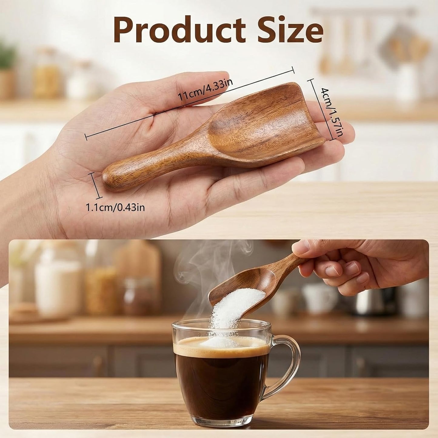 2 Cucharas Madera Mango Corto para Café Té Azúcar