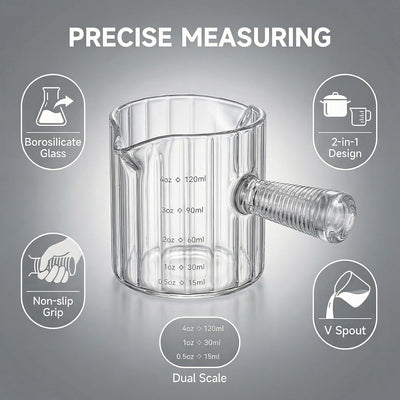 Jigger de medición de vidrio para bartending con taza de 1/2 oz a 4 oz