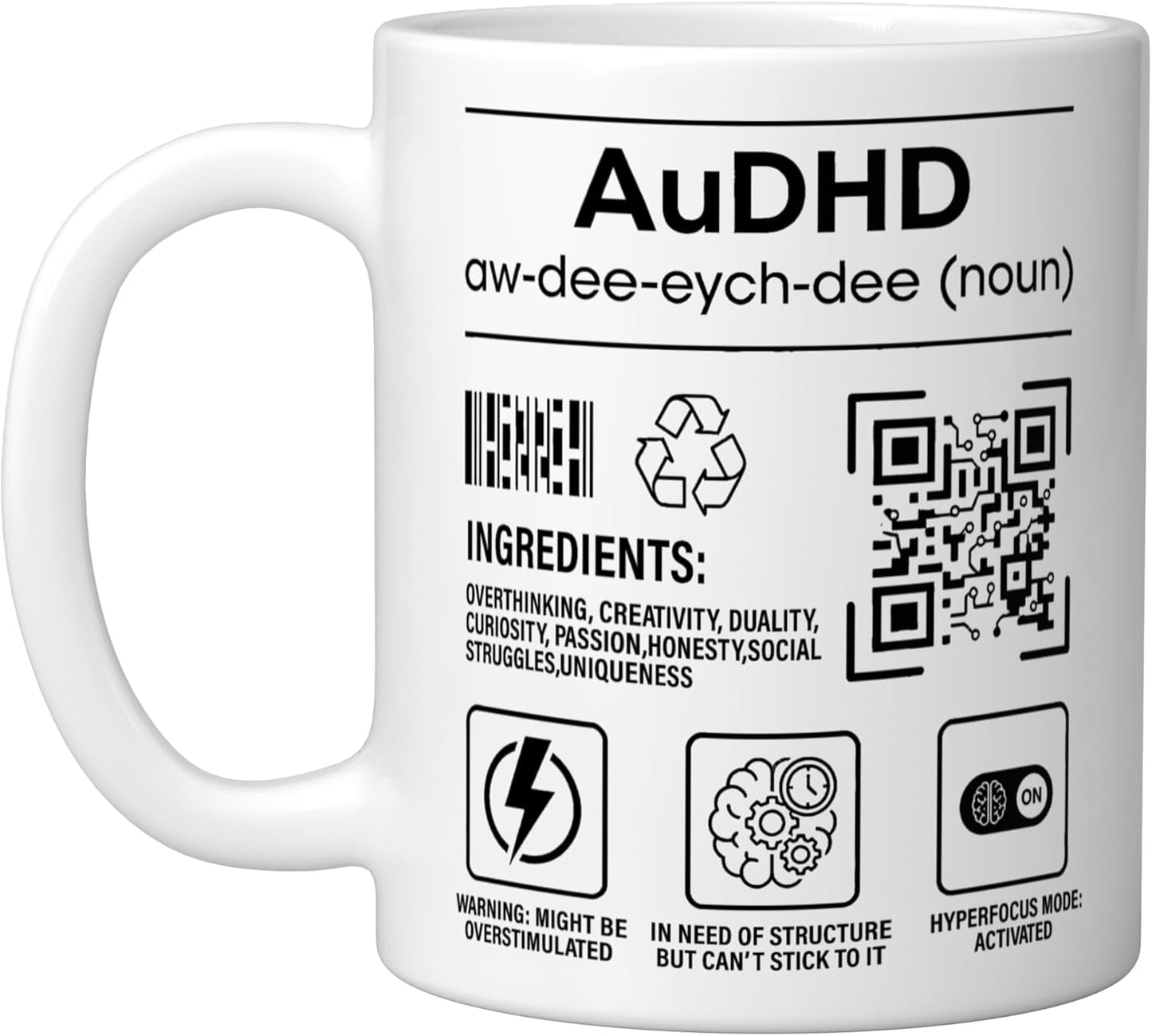 Taza Cerámica Neurodivergente Autismo TDAH Blanco