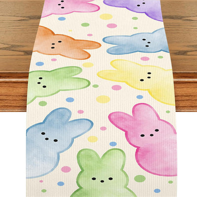 Camino de mesa de Pascua de 72 pulgadas tela arpillera con diseño de conejo