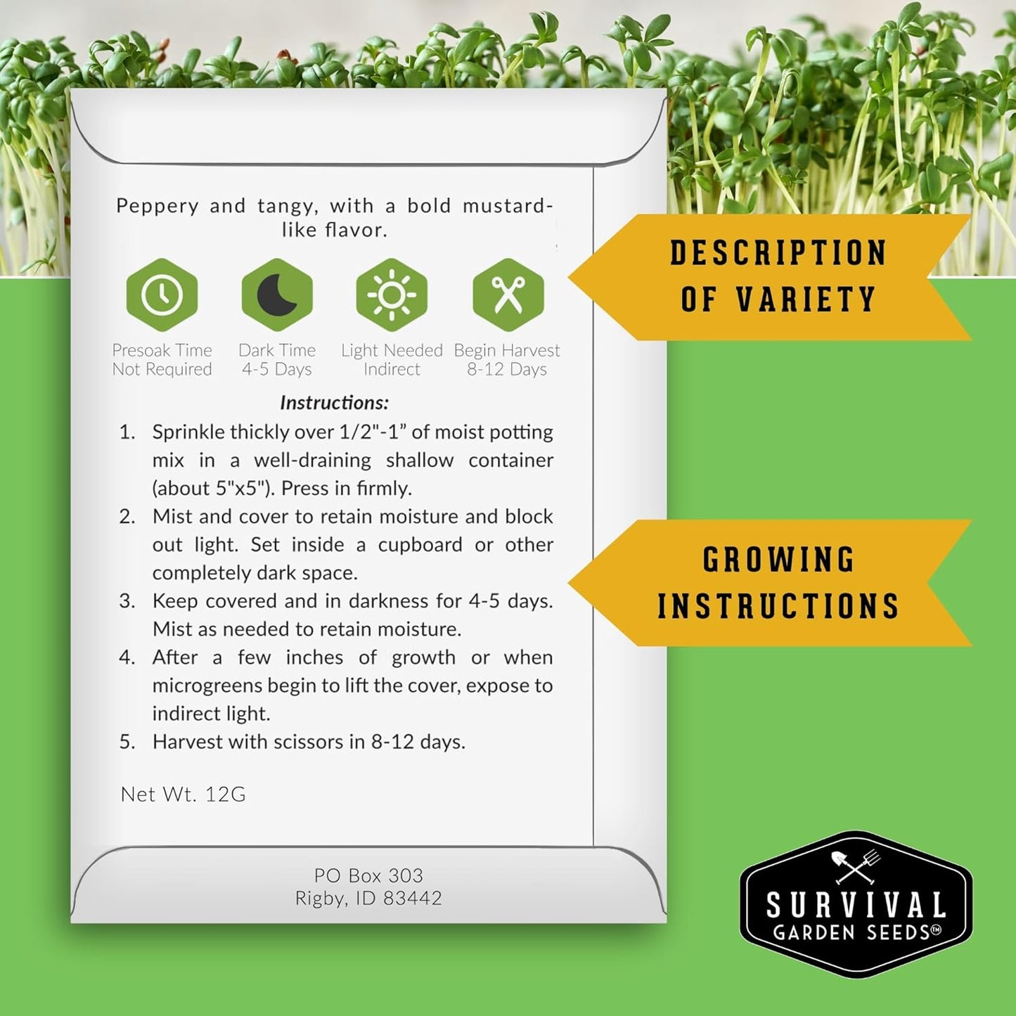 Paquete 5 variedades semillas microgreens para germinar