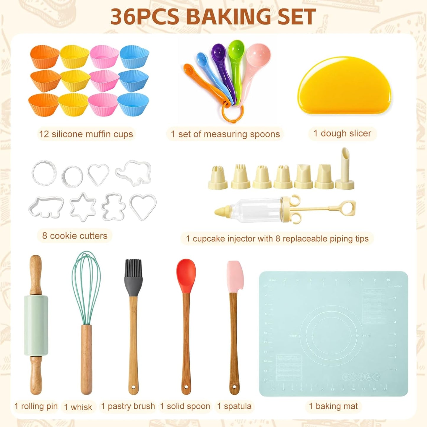 Set 36 Pzas para hornear niños con silicón seguro