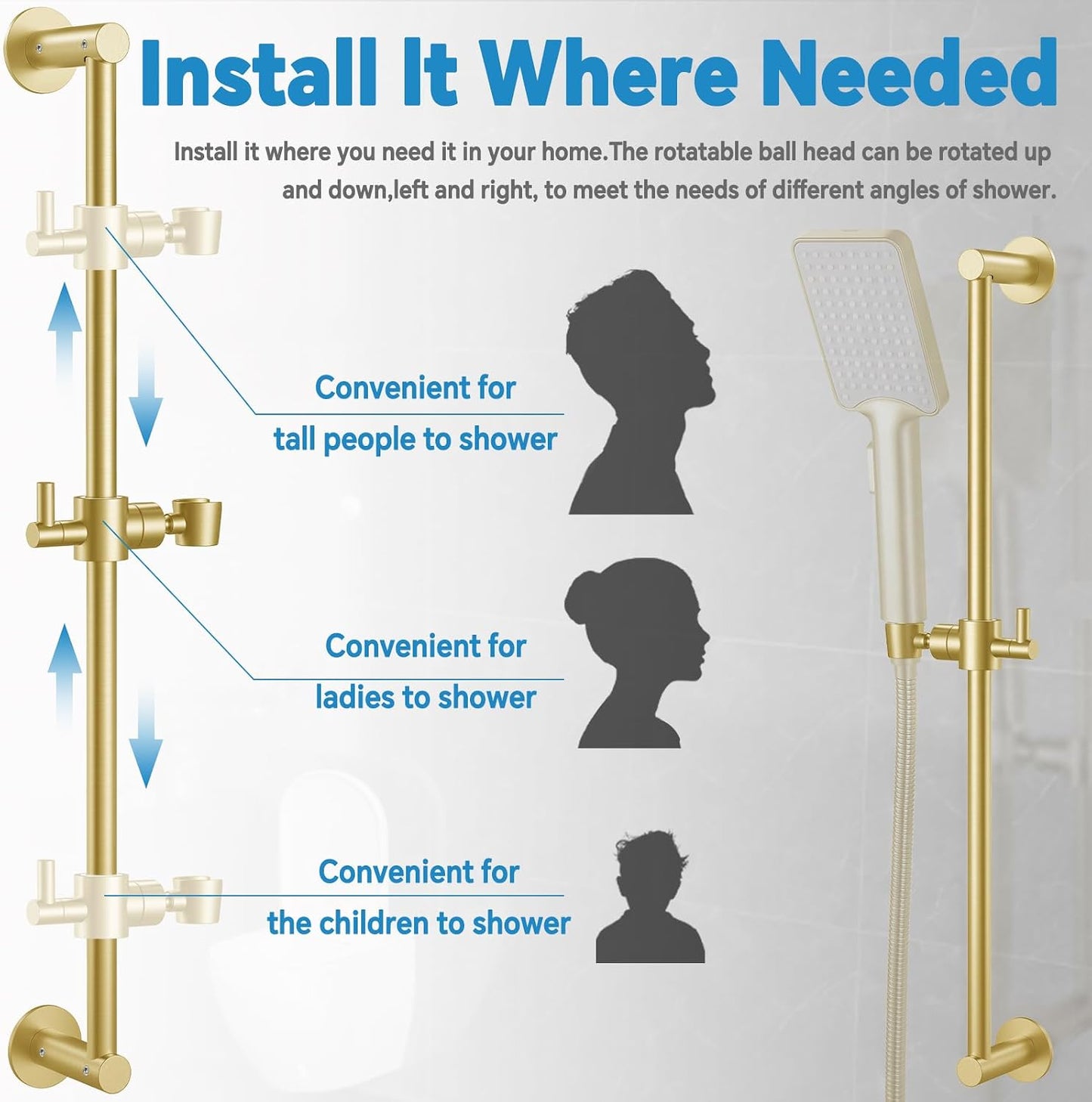 Barra deslizante ducha ajustable 30pulg soporte pared