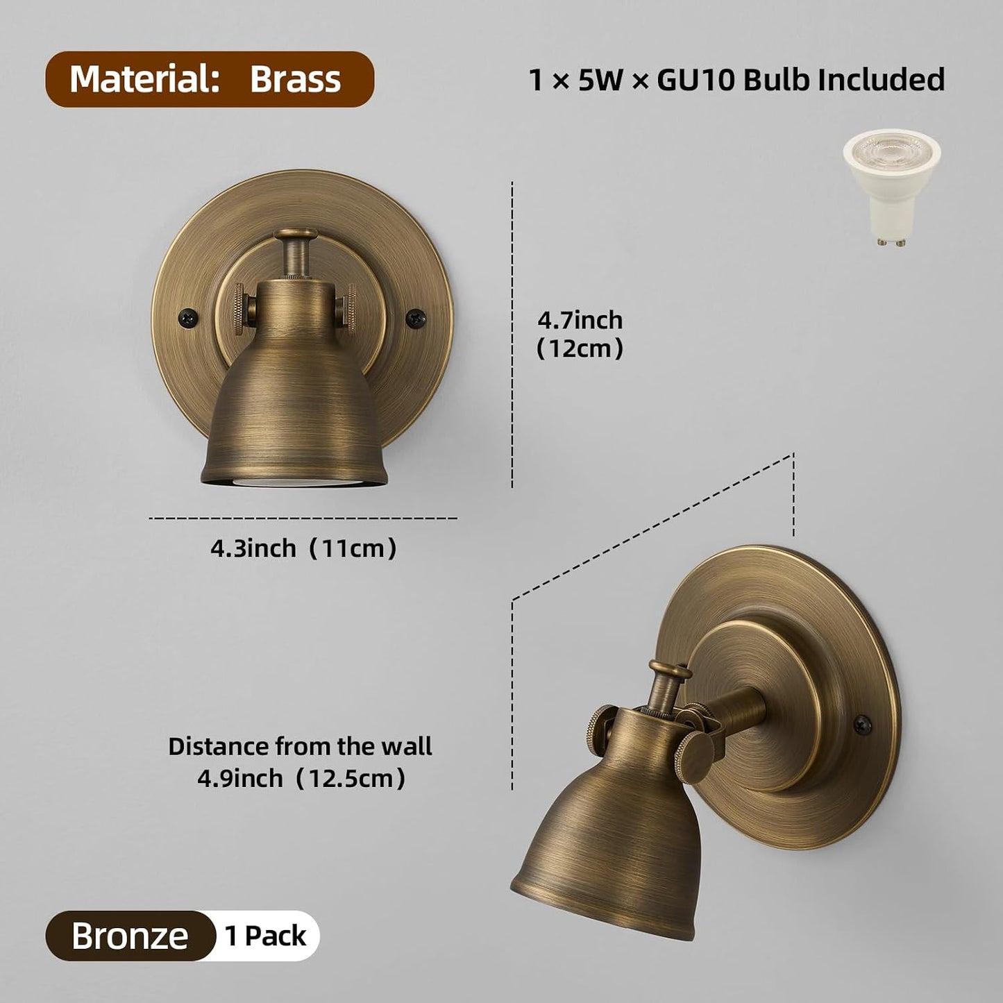 Aplique pared vintage bronce campana baño dormitorio