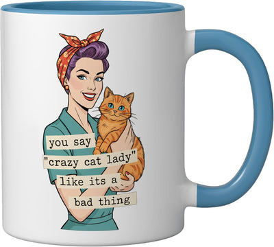 Taza Cerámica Gato Retrô Azul/Blanco