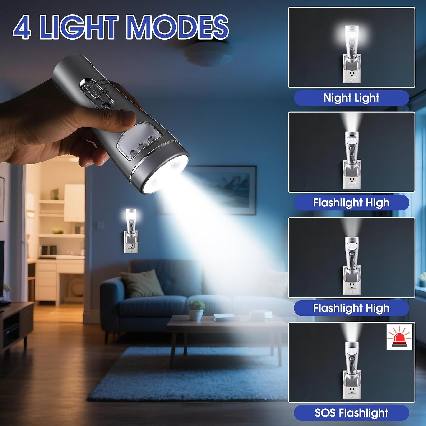 Juego 4 luces emergencia recargables enchufe pared