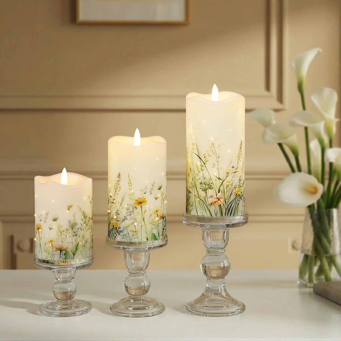Velas fibra óptica control remoto set 3 primavera