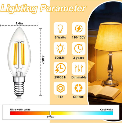 Bombilla LED E12 regulable filamento 6W 2700K vintage