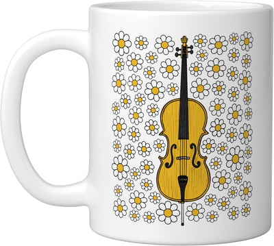 Taza cerámica para músico Cello Floral primavera verano blanca
