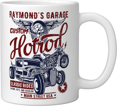 Taza cerámica clásica Hotrod diseño desgastado blanca