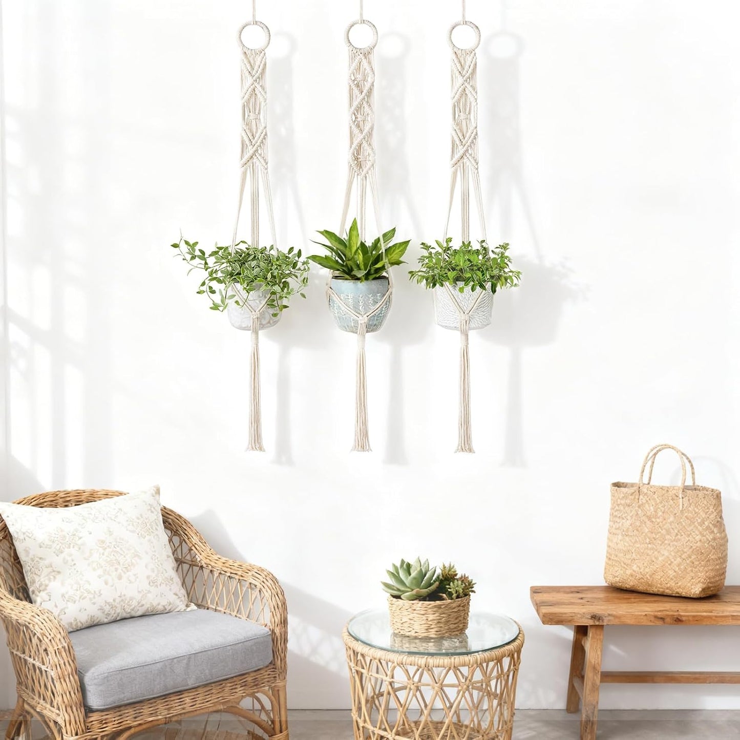 3 Pzas Percha Macramé 39pulg para Colgar Cesta Bohemia