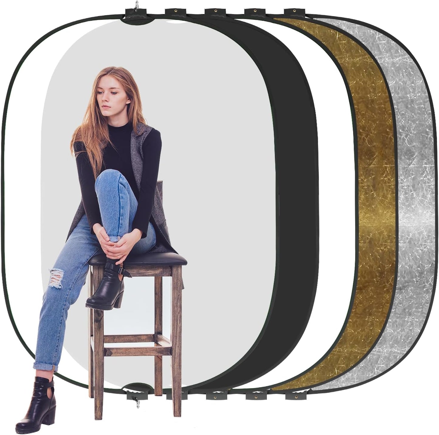Reflector luz 5x6.5pulg plegable mango 5en1 plateado dorado
