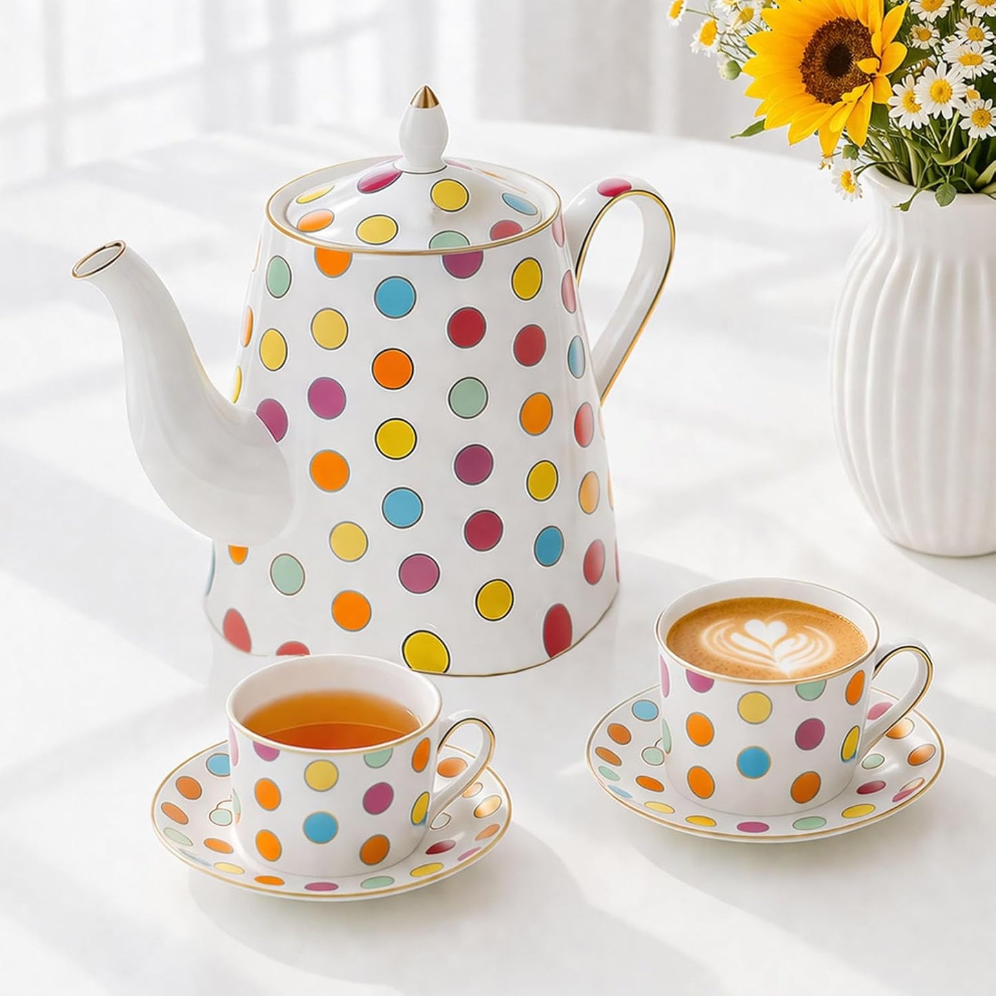 Juego Té Cerámica 30oz con Tazas y Platillos 200ml