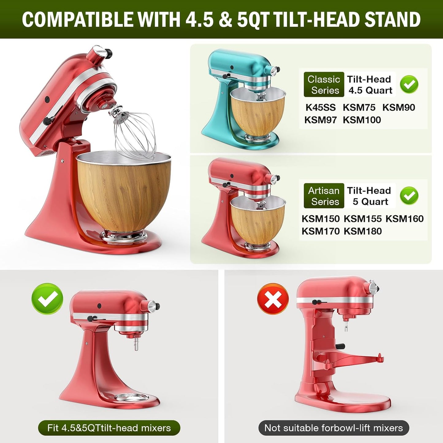 Tazón acero inox comp Kitchenaid 4.5-5qt con mango