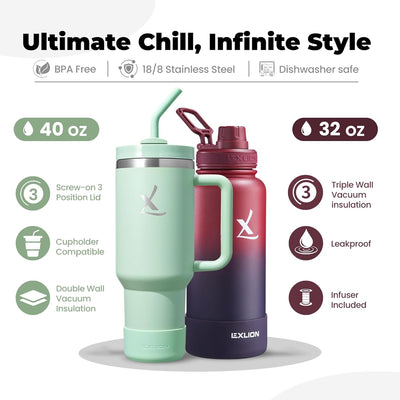 Botella agua infusor té 32oz vaso FlowOne 40oz acero inox sin BPA