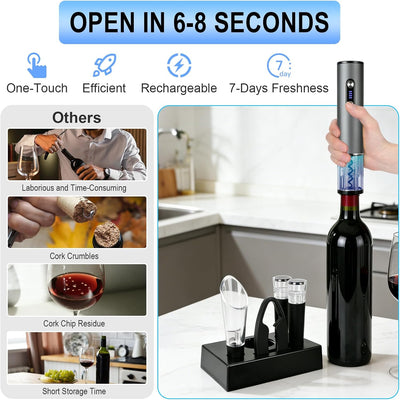 Abrebotellas vino eléctrico USB-C con cortador y aireador