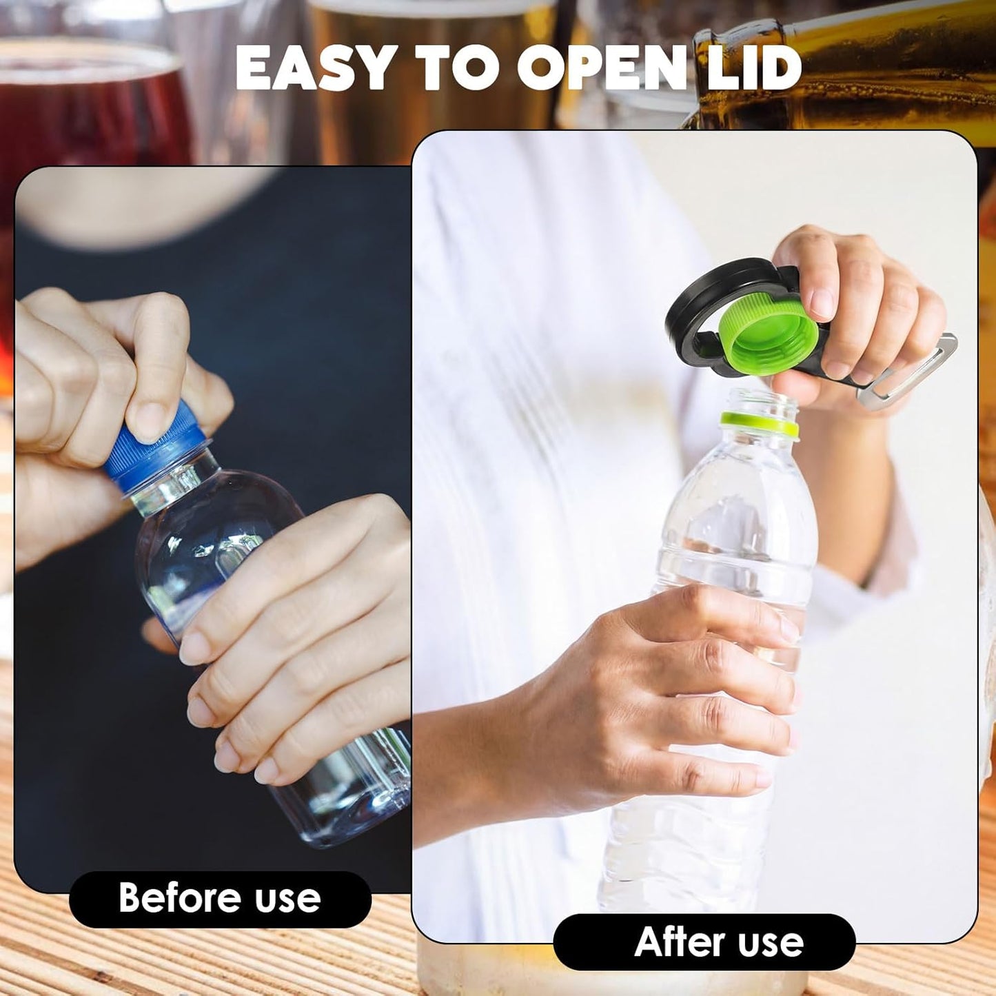 Abridor de botellas multifuncional para agua y tapas de plástico
