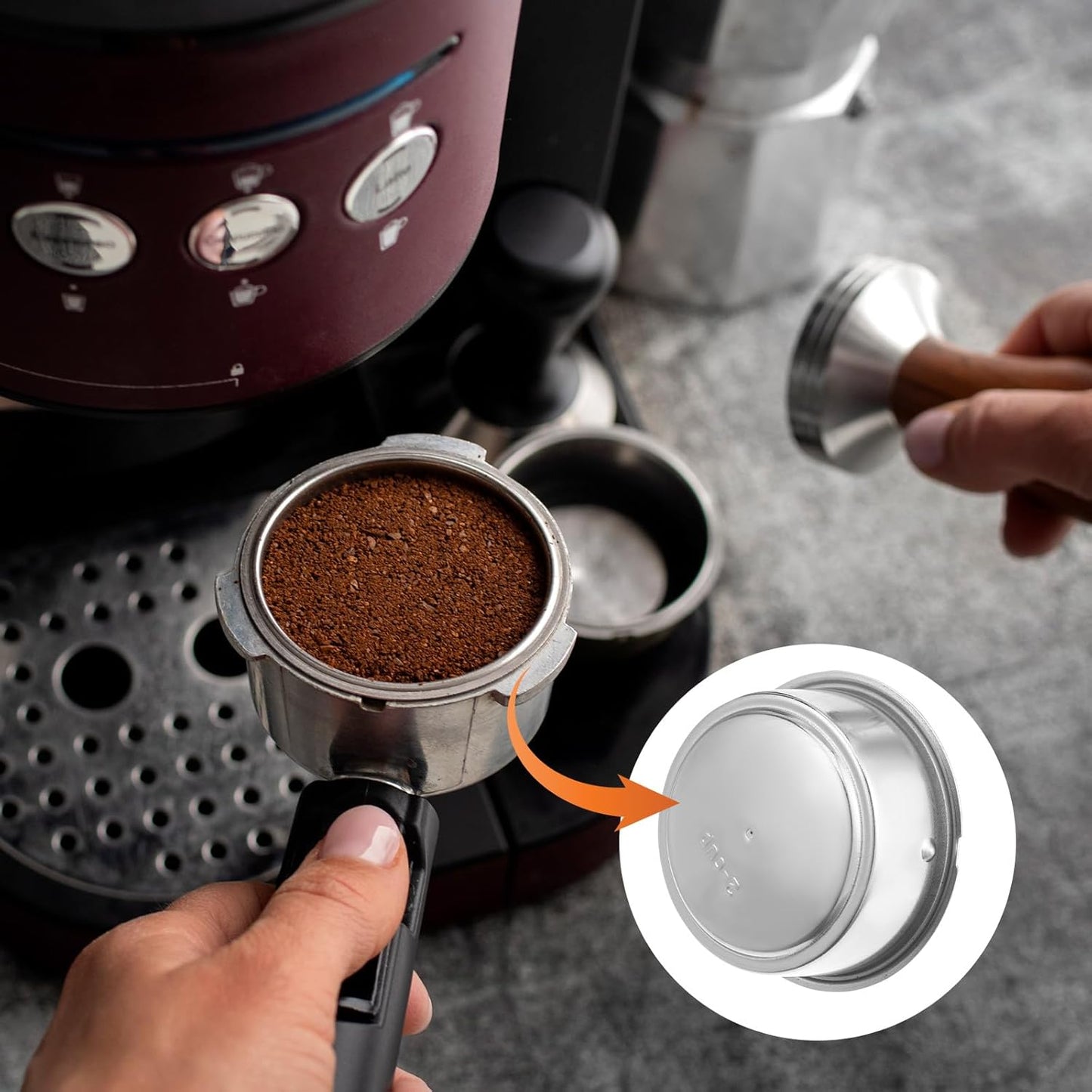 Cesta portafiltro de acero inoxidable doble capa para máquina de café