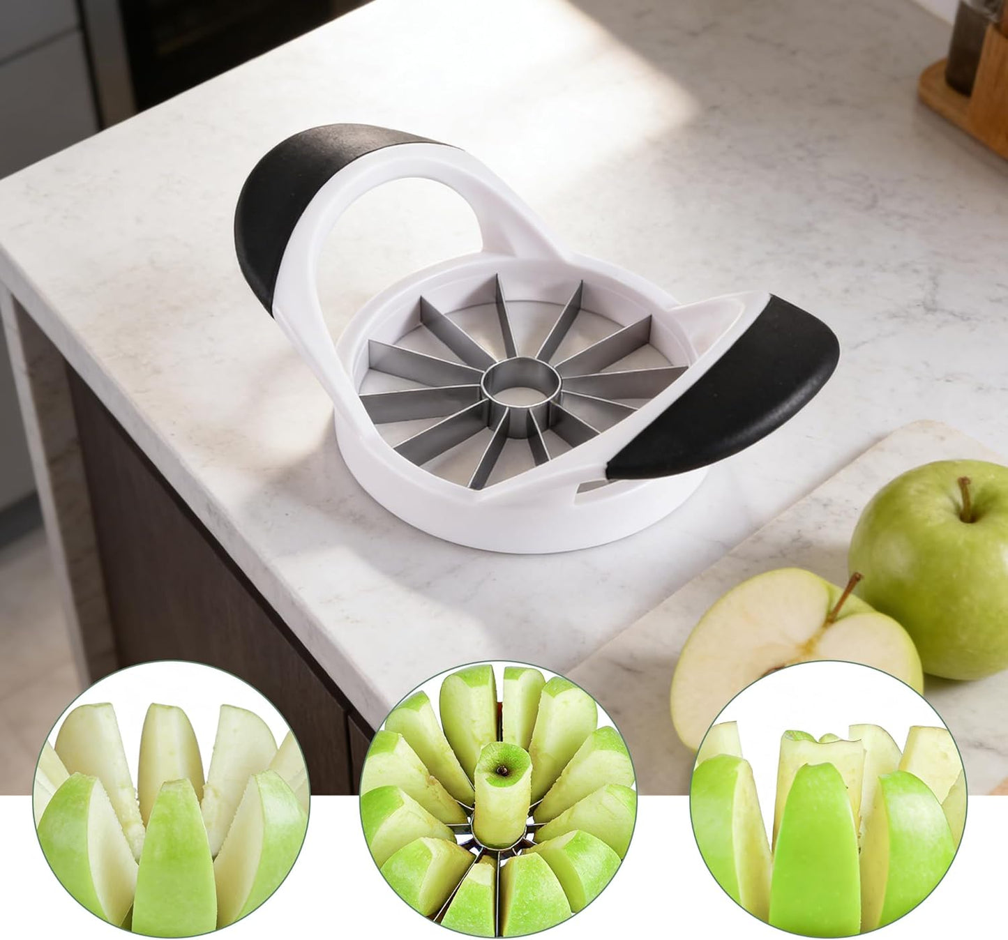 Cortador de manzana de acero inoxidable con 12 cuchillas y mango antideslizante