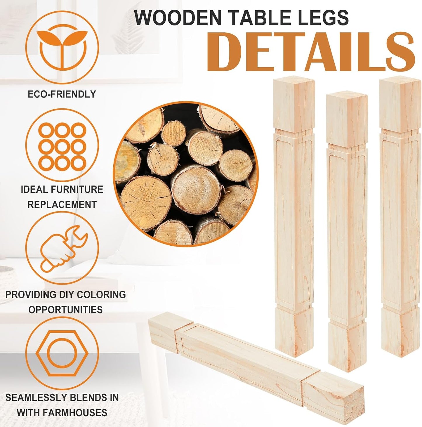 2 Patas Mesa de Pino 35.5x5pulg para Muebles de Madera