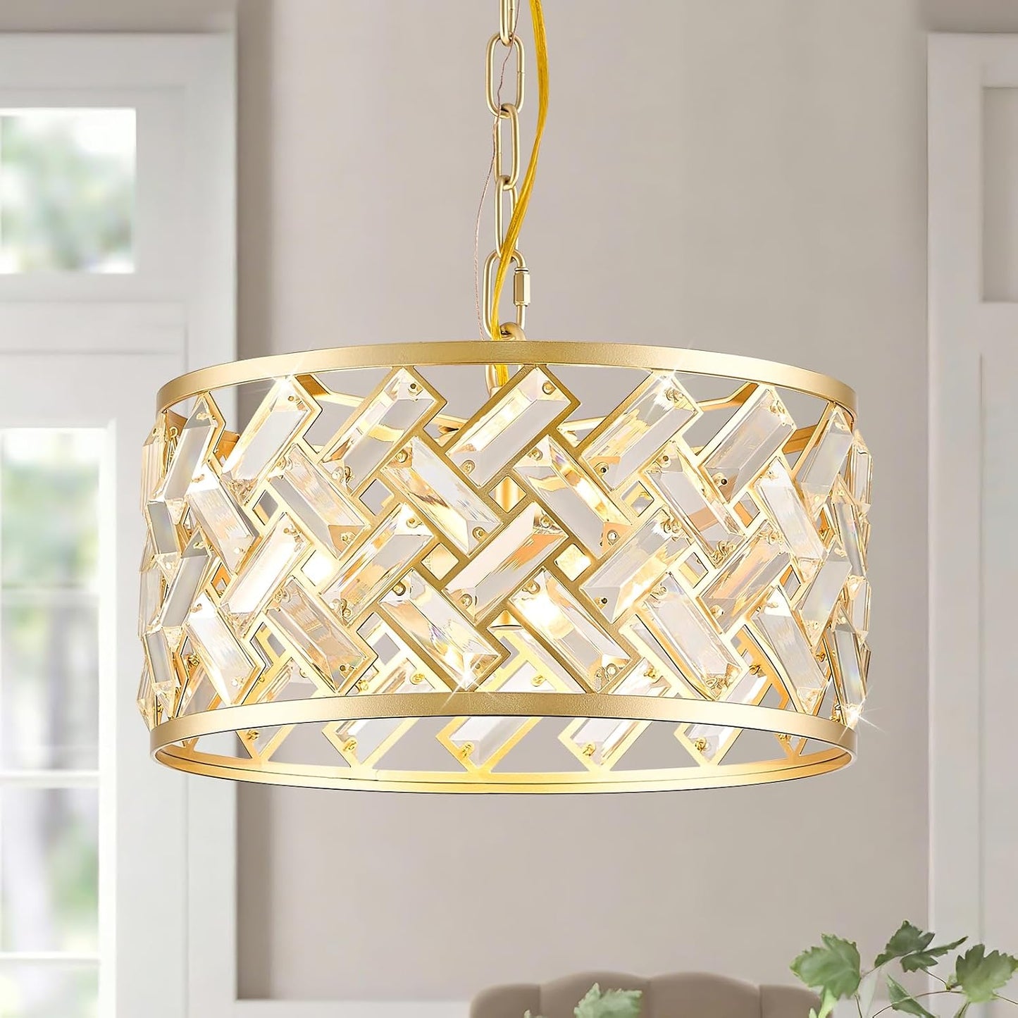 Candelabro cristal dorado 3 luces para comedor cocina