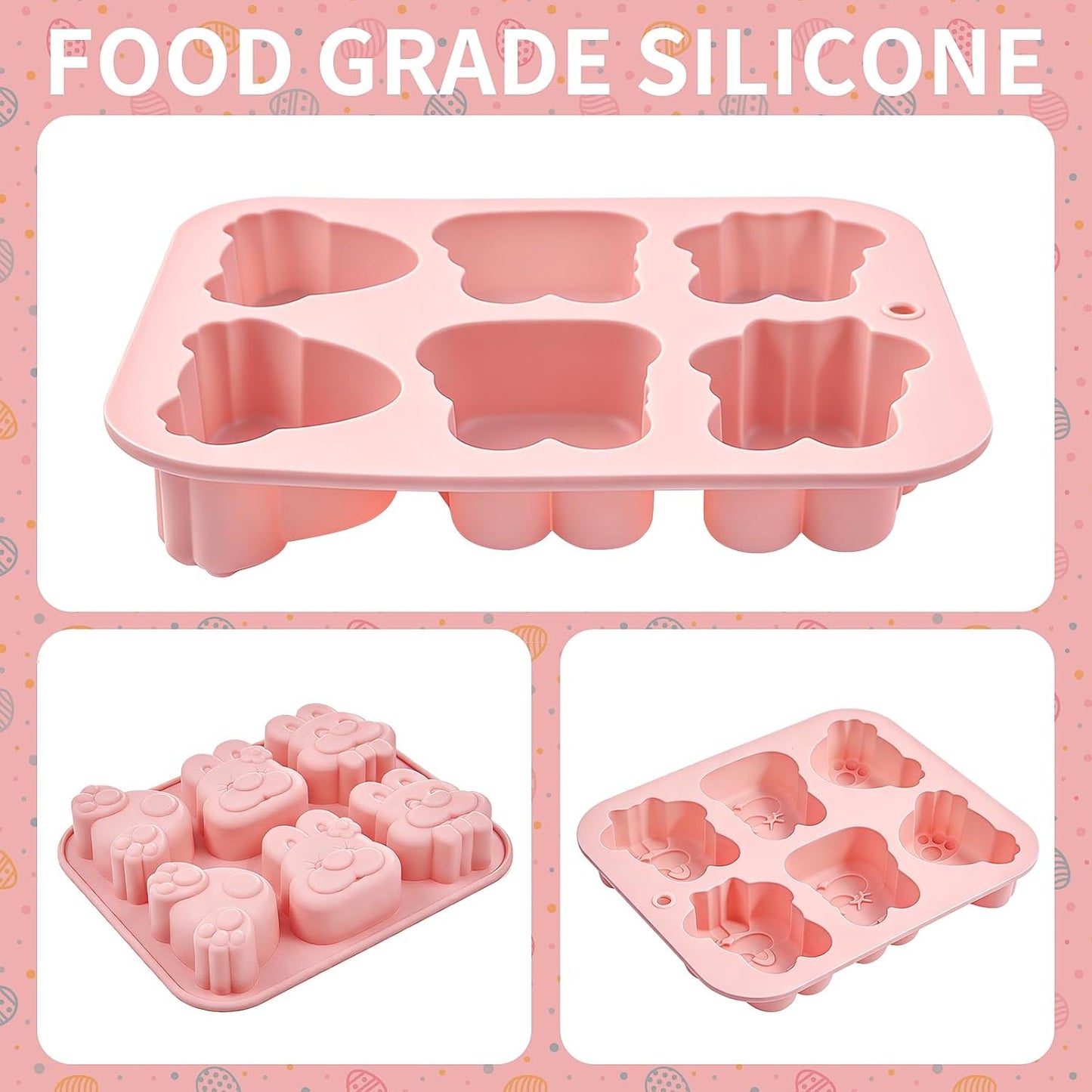 Moldes de silicona para cubos de hielo de conejo y decoraciones de cupcakes, paquete de 2