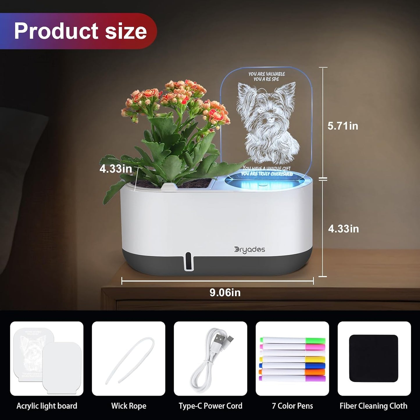 Maceta riego automático con tablero LED y bolígrafo 7 colores