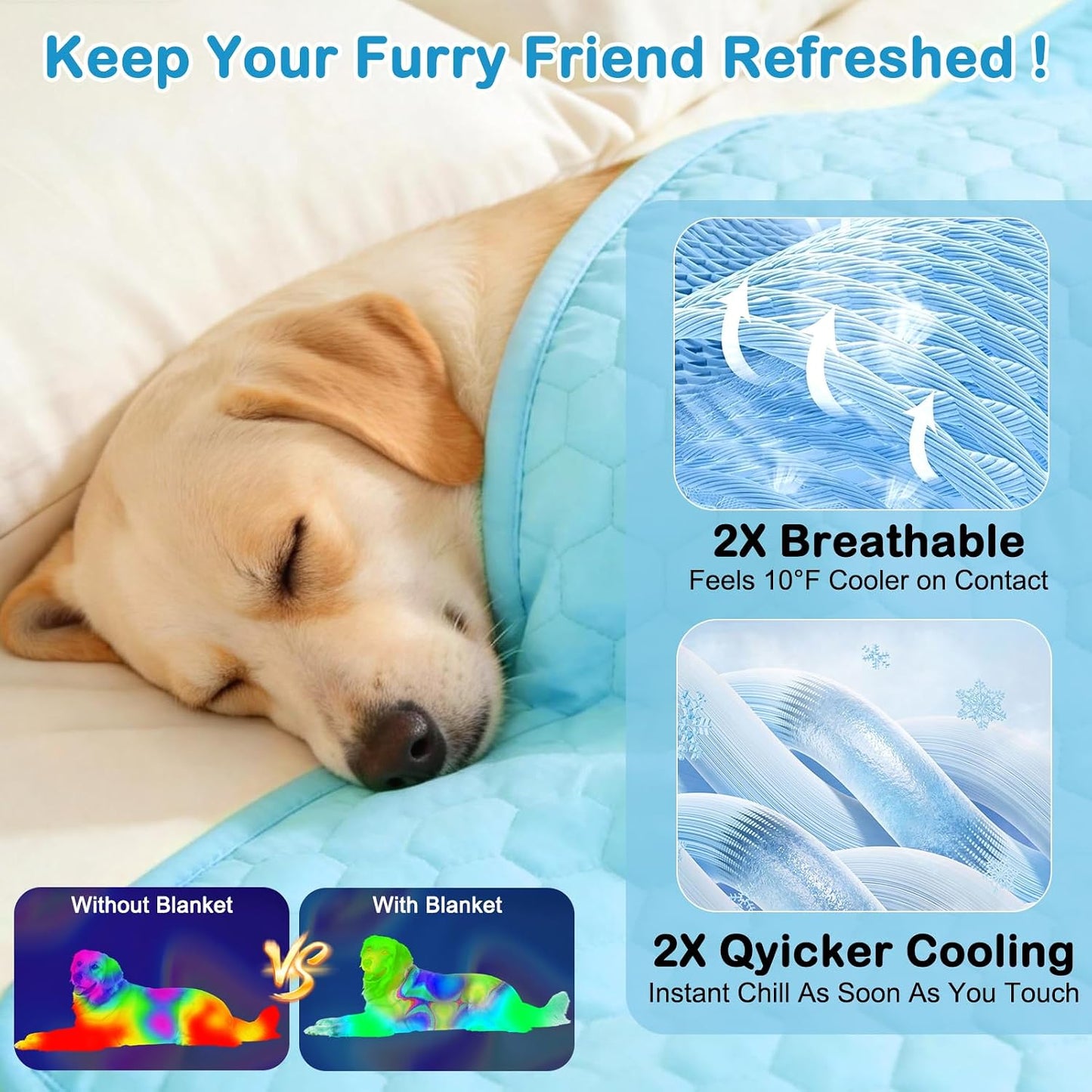 Manta refrescante para perros reversible seda hielo impermeable