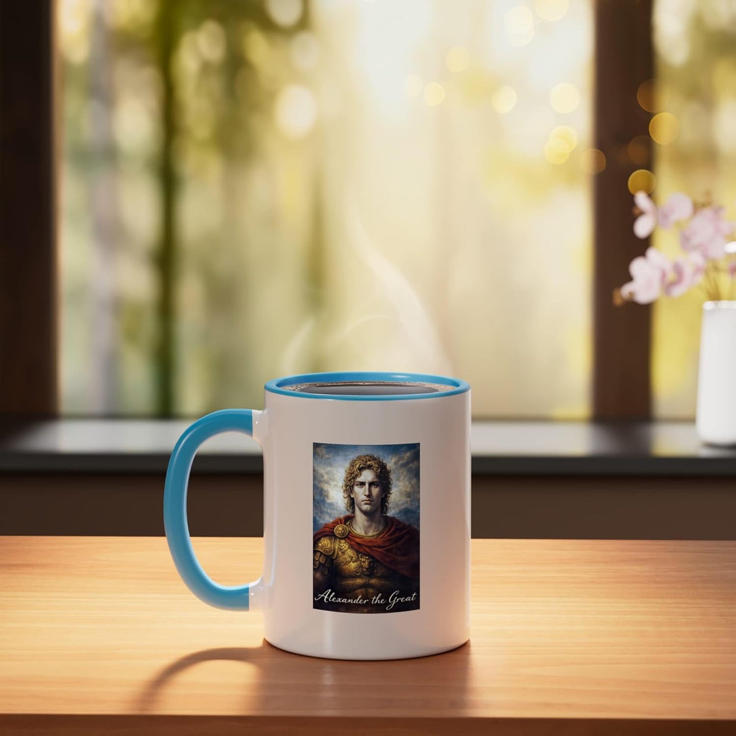 Taza cerámica Alexander el Grande azul/blanco
