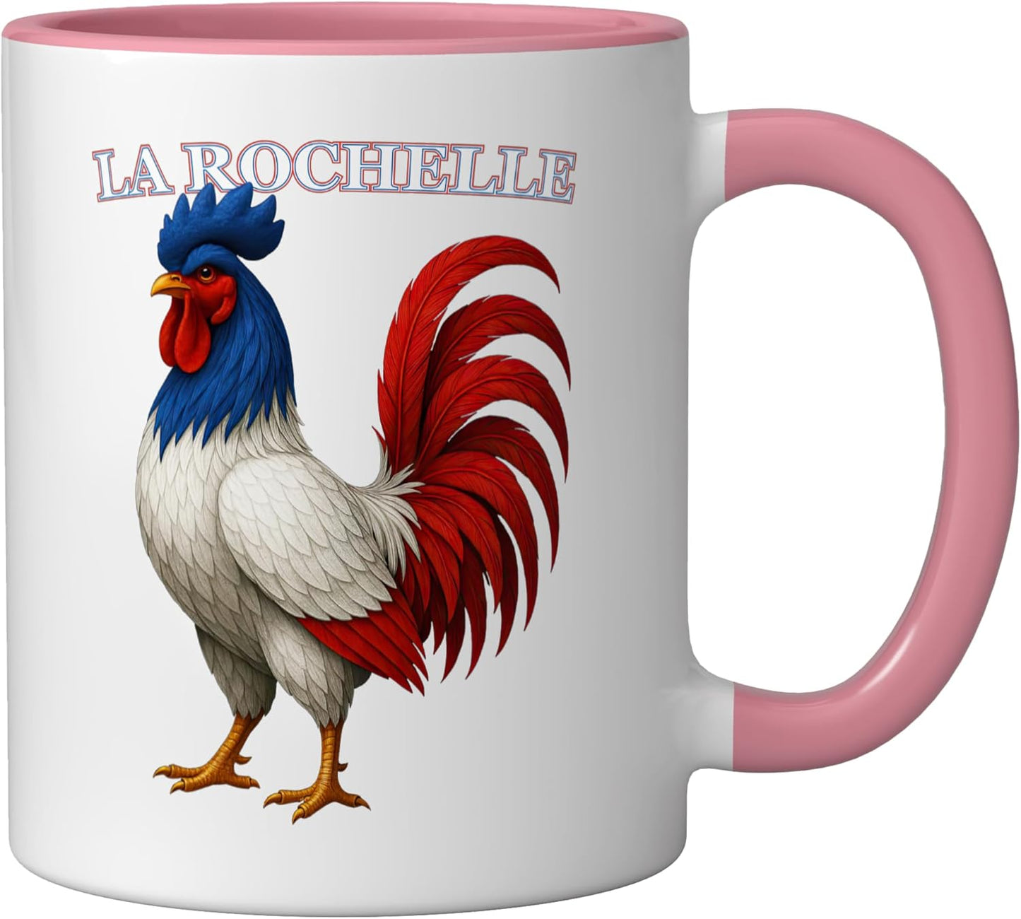 Taza cerámica LA ROCHELLE Francia souvenir rosa/blanco